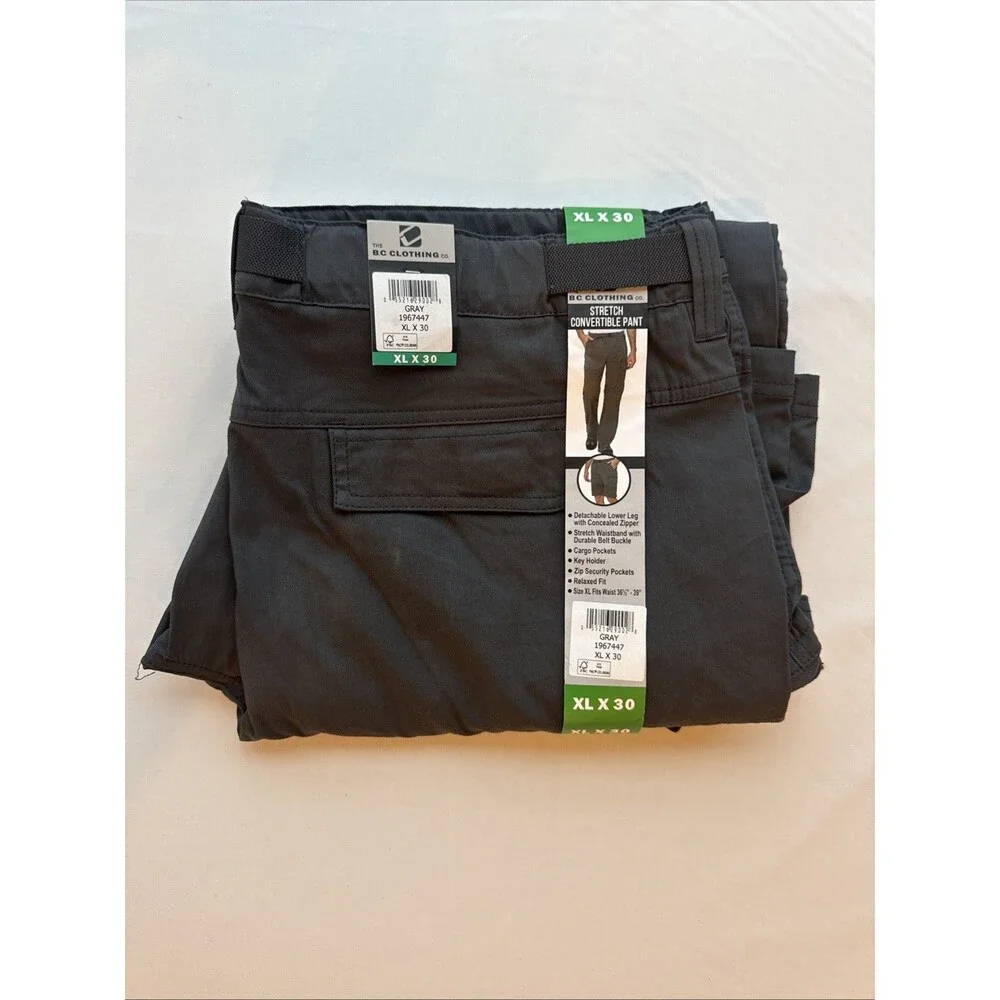 NEW BC Clothing Men's Convertible Stretch Cargo Pants Shorts X Large x 30 Gray